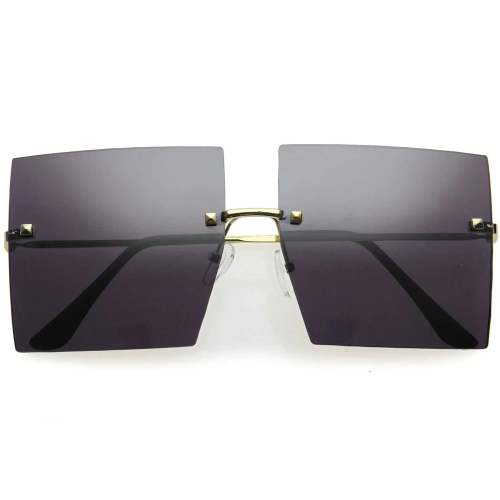 Square Sunglasses Men Black Lens Rimless Large Trendy Shades Chic Lightweight